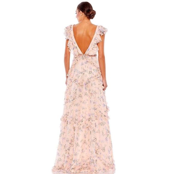 New Mac Ieena Duggal 68090 - Plunging V-Neck Floral Evening Gown Size 2 - Picture 4 of 12